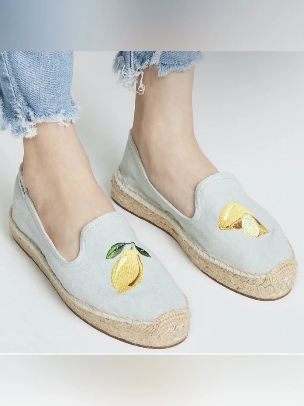 Soludos Anthropologie Woven Lemon Platform Slip On Espadrilles Women’s Size 6